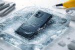 Smartphone fell in water showing liquid damage risk