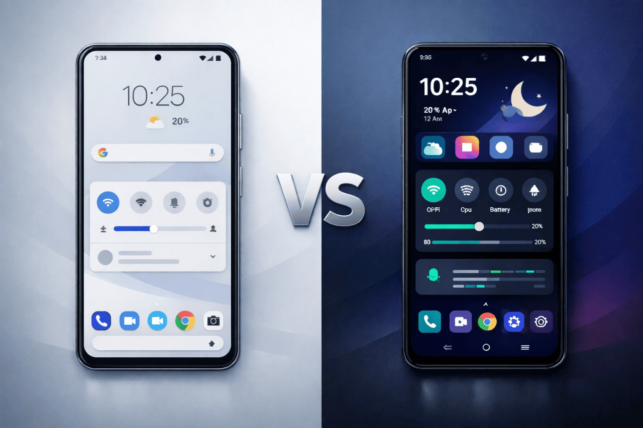 Stock ROM vs Custom ROM Android interface comparison